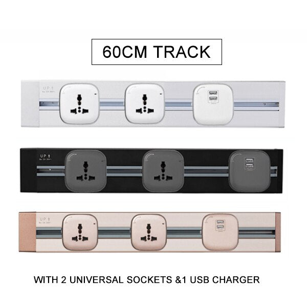 JOHO 60CM Aluminum Alloy Track Wall Socket 3 Colors 8000W EU Standard Electrical Plug Socket Power Outlet Panel 250V