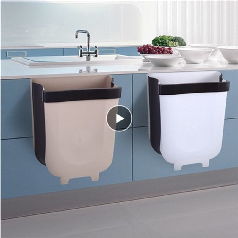 5L Wall Mounted Folding Waste Bin Kitchen Cabinet Door Hanging Trash Bin Garbage Car Trash Can Wall Mounted Foldable Cleaning