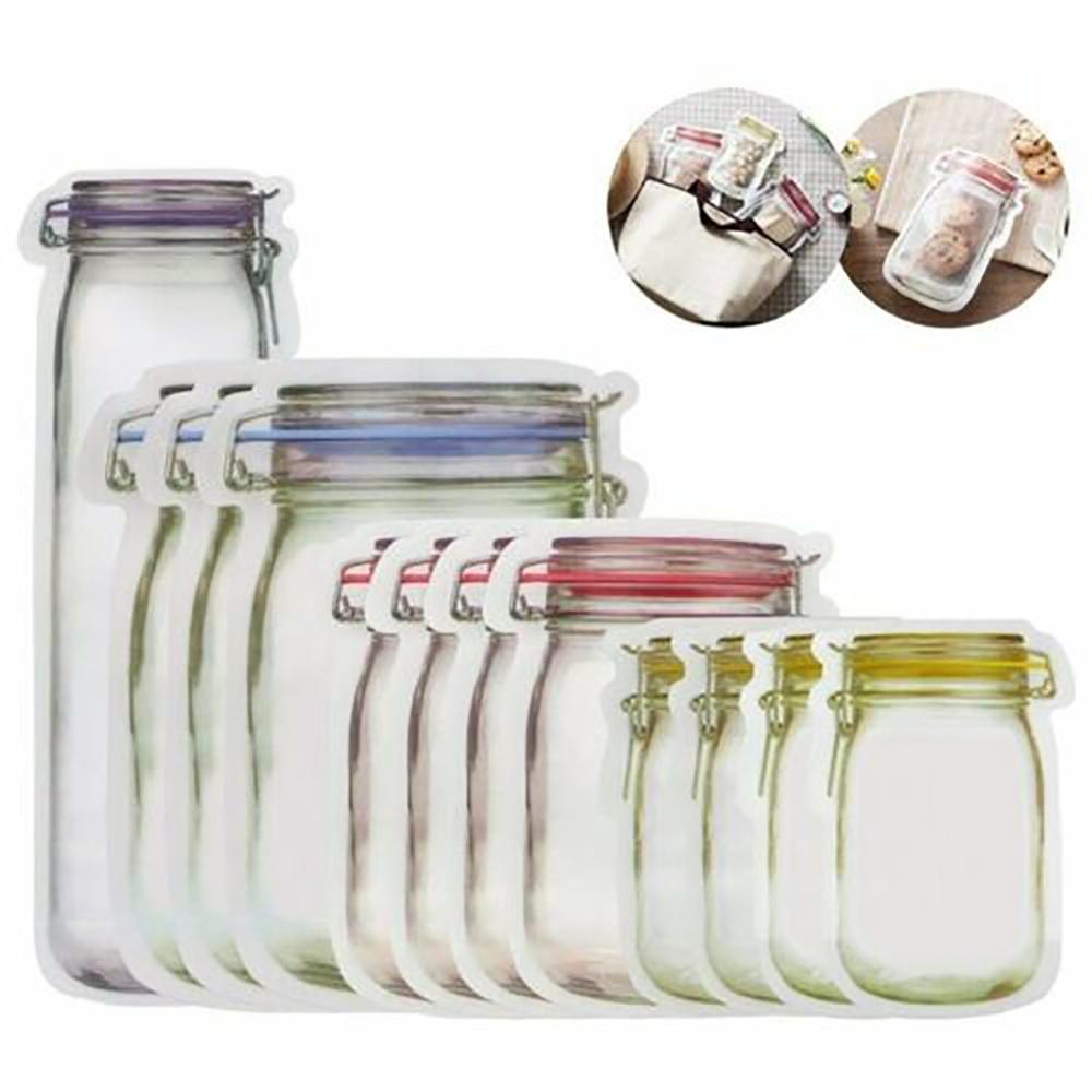 12pcs Self-sealing Bag Sealed Transparent Seal Silicone Food Fresh Vacuum Sealer Storage Bag Snacks Fresh-keeping Bag