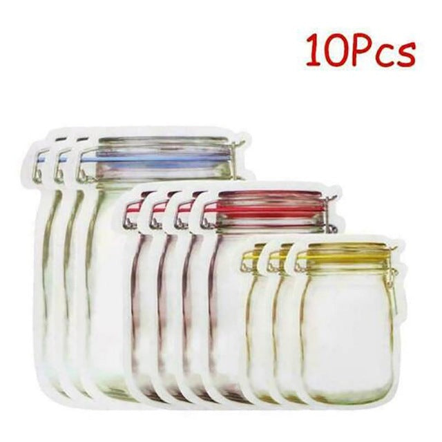 12pcs Self-sealing Bag Sealed Transparent Seal Silicone Food Fresh Vacuum Sealer Storage Bag Snacks Fresh-keeping Bag